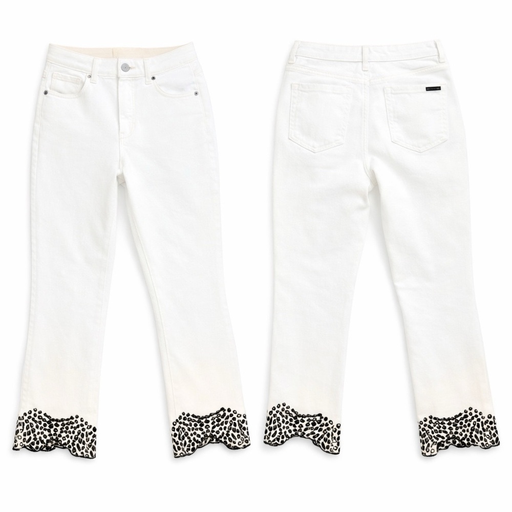 White House Black Market White Boot Cropped Jeans with Black Accents {US 4} - Picture 2 of 5